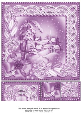 Snowy Village Lilac Poinsettia 8in Picture Sheet