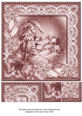 Snowy Village Dpink Poinsettia 8in Picture Sheet