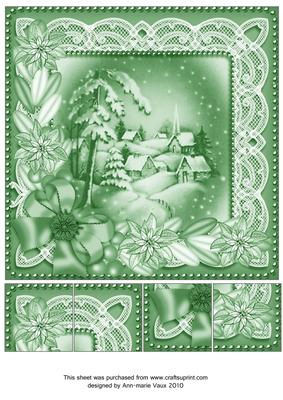 Snowy Village Green Poinsettia 8in Picture Sheet