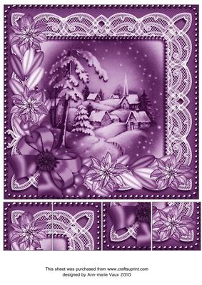Snowy Village Purple Poinsettia 8in Picture Sheet