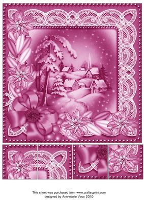 Snowy Village Cerise Poinsettia 8in Picture Sheet