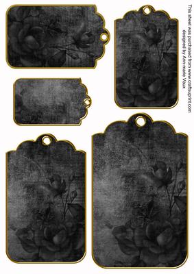 Black Tea Rose Tag Embellishment Sheet