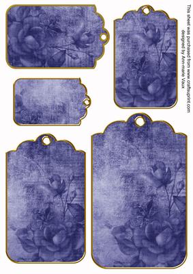 Blue Tea Rose Tag Embellishment Sheet