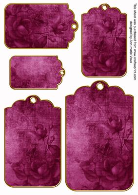 Cerise Tea Rose Tag Embellishment Sheet