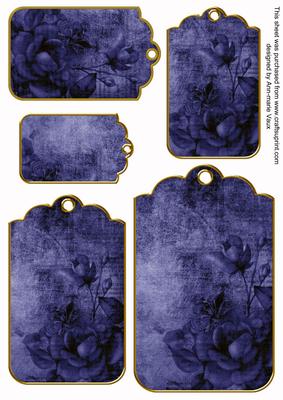 Dblue Tea Rose Tag Embellishment Sheet