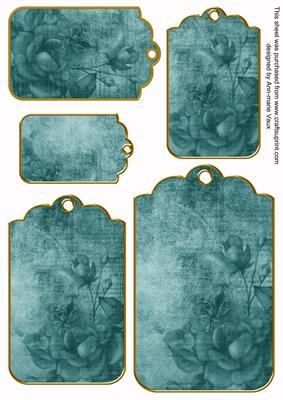Dteal Tea Rose Tag Embellishment Sheet