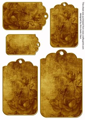 Gold Tea Rose Tag Embellishment Sheet