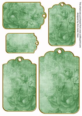 Mint Green Tea Rose Tag Embellishment Sheet