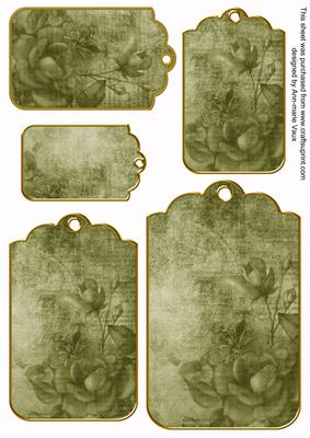 Olive Tea Rose Tag Embellishment Sheet