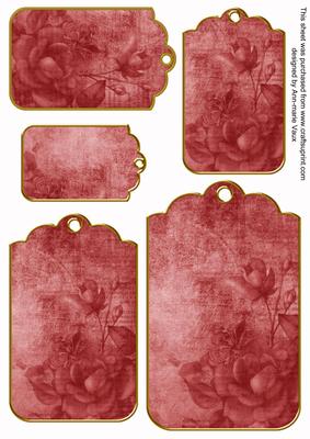 Pink Tea Rose Tag Embellishment Sheet