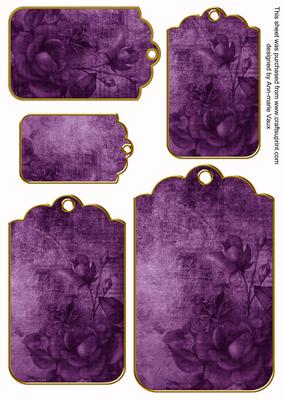Purple Tea Rose Tag Embellishment Sheet