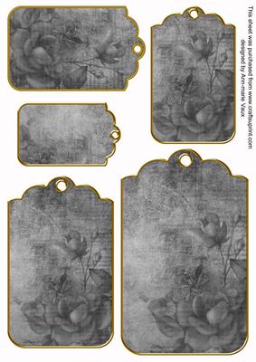 Silver Tea Rose Tag Embellishment Sheet