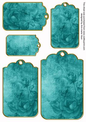 Teal Tea Rose Tag Embellishment Sheet
