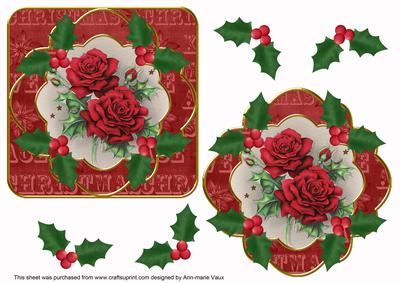 Christmas Roses Holly Fancy 3D Decoupage Topper