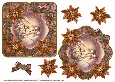 Snow Village Bronze Poinsettia Fancy Decoupage Topper