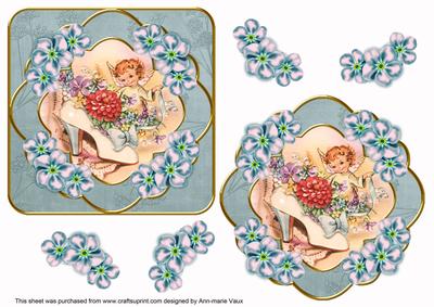 Shoe Fairy Blue Blossom Fancy Decoupage Topper