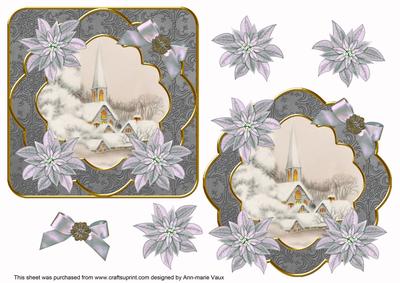 Ice Church Grey Poinsettia Fancy Decoupage Topper