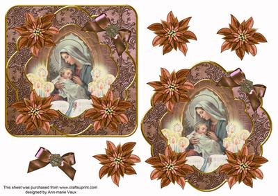 Mother Mary Bronze Poinsettia Fancy Decoupage Topper
