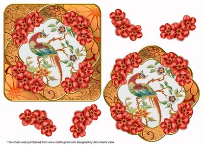 Oriental Pheonix Peach Blossom Fancy Decoupage Topper
