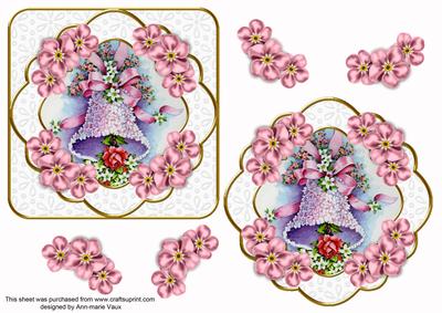 Wedding Bells Pink Lace Blossom Fancy Decoupage Topper
