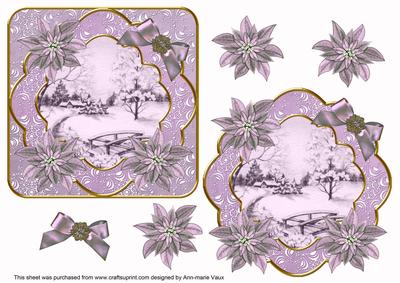 Snowscene Lilac Tone Poinsettia Fancy Decoupage Topper