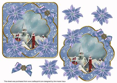 Blue Rooftops Poinsettia Fancy Decoupage Topper