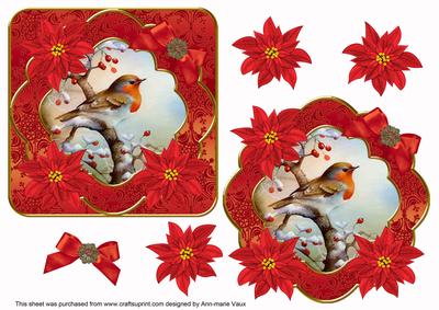 Red Robin Poinsettia Fancy Decoupage Topper