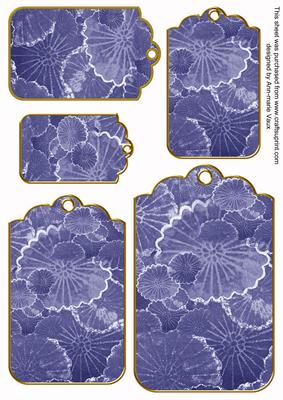 Blue Oriental Lily Pad Tag Embellishment Sheet