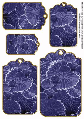 Dark Blue Oriental Lily Pad Tag Embellishment Sheet