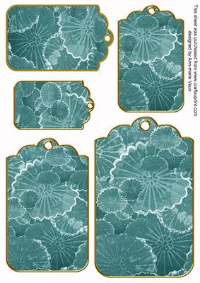 Dusky Teal Oriental Lily Pad Tag Embellishment Sheet