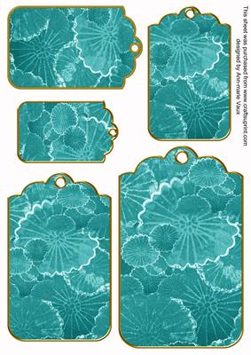 Teal Oriental Lily Pad Tag Embellishment Sheet