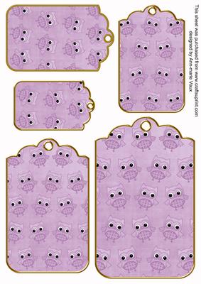 Lilac Toned Owl Tag Embellishment Sheet