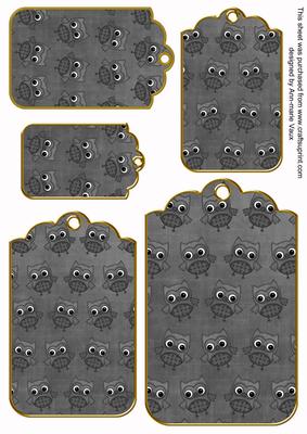 Black Toned Owl Tag Embellishment Sheet