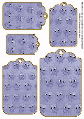 Blue Toned Owl Tag Embellishment Sheet