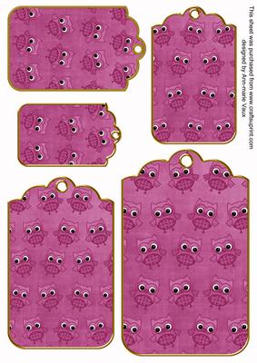 Cerise Toned Owl Tag Embellishment Sheet
