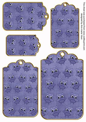 Dark Blue Toned Owl Tag Embellishment Sheet