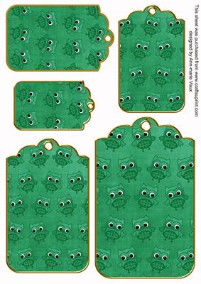Dark Green Toned Owl Tag Embellishment Sheet
