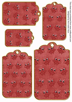 Dark Red Toned Owl Tag Embellishment Sheet