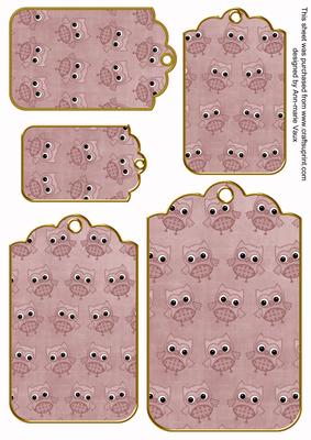 Dusky Pink Toned Owl Tag Embellishment Sheet
