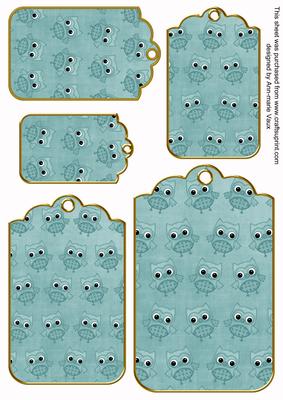 Dusky Teal Toned Owl Tag Embellishment Sheet
