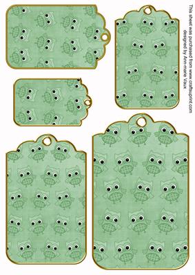 Mid Green Toned Owl Tag Embellishment Sheet