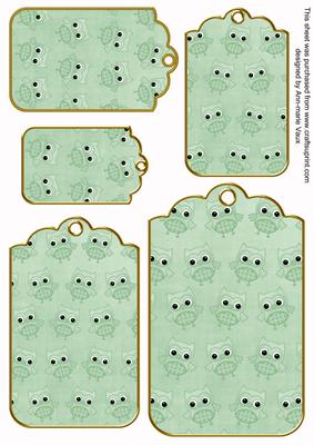 Mint Green Toned Owl Tag Embellishment Sheet