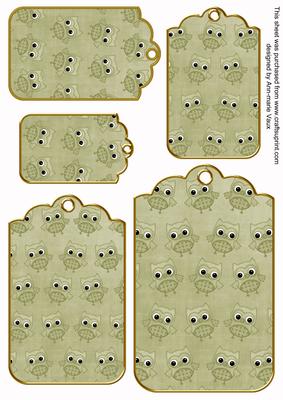 Olive Toned Owl Tag Embellishment Sheet
