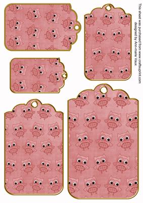 Pink Toned Owl Tag Embellishment Sheet