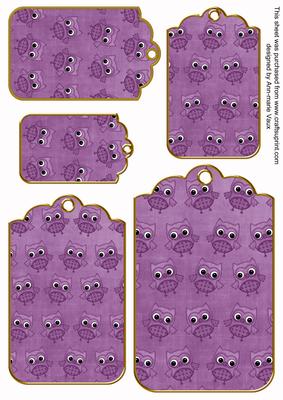 Purple Toned Owl Tag Embellishment Sheet