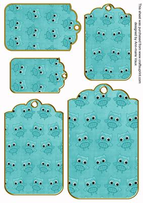 Teal Toned Owl Tag Embellishment Sheet