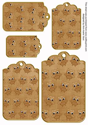Vintage Tea Toned Owl Tag Embellishment Sheet