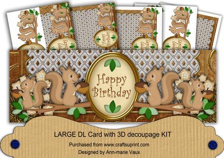 Squirrels Tea Happy Birthday Large Dl Decoupage Card Kit