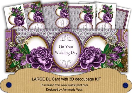 Purple Rose Your Wedding Day Large Dl Decoupage Card Kit