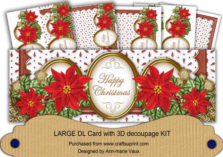 Red Poinsettia Anglaise Happy Christmas Large Dl Card Kit